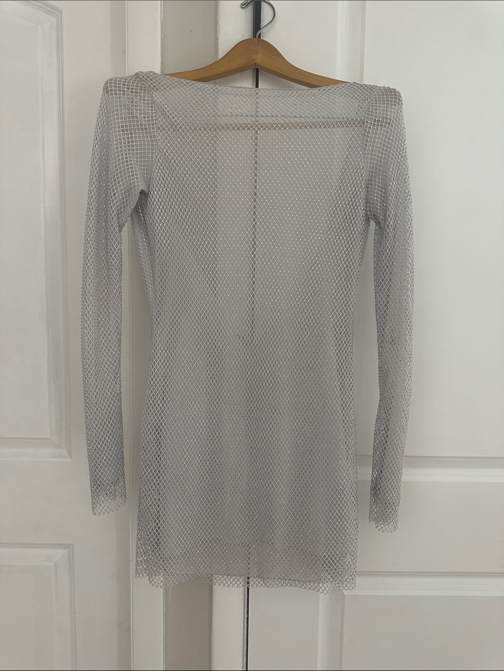 Oh Polly Sheer Mesh Long-Sleeve Mini Dress - Light Gray
